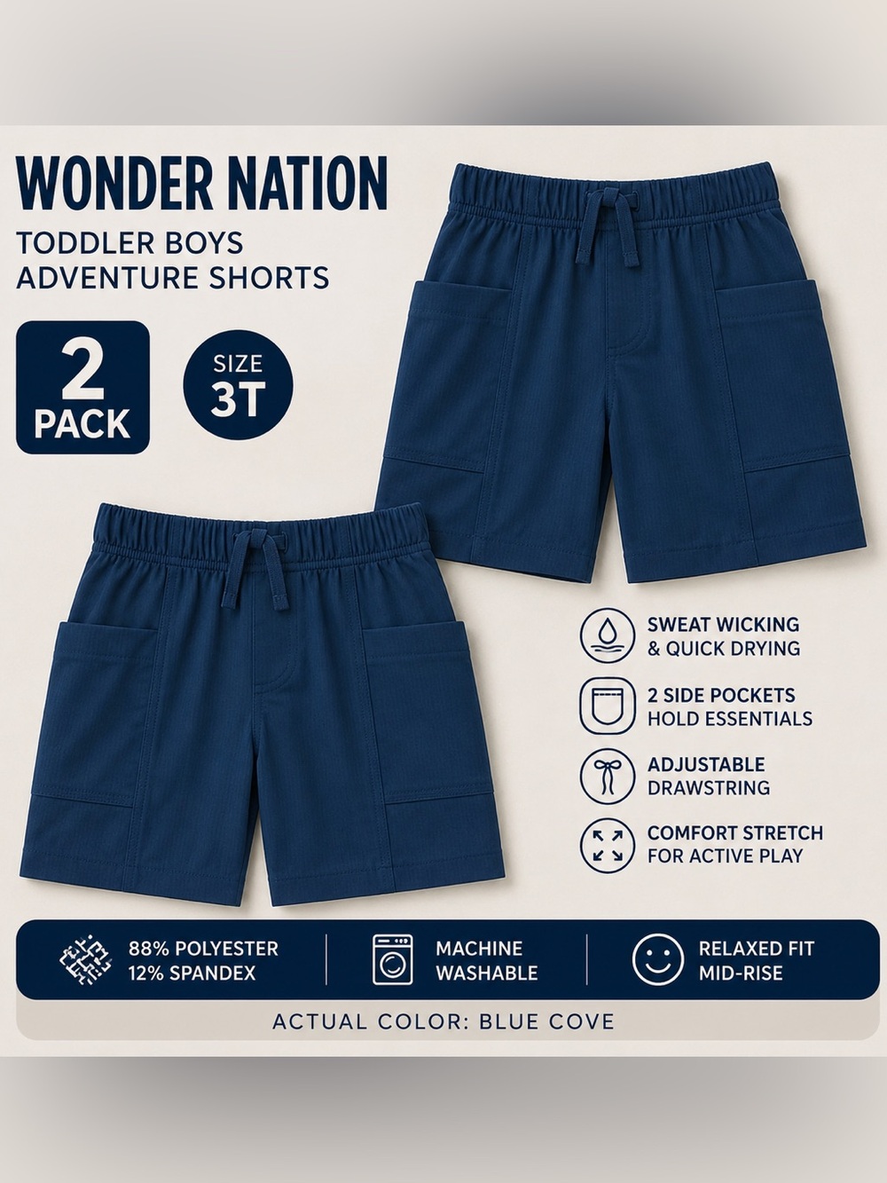 2pk Wonder Nation Toddler Boys Adventure Shorts NWT 3T